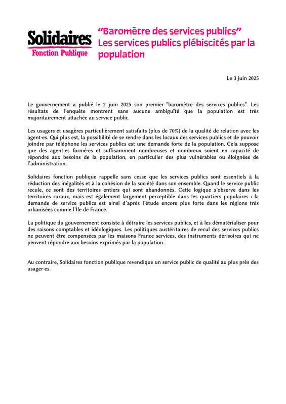 “Baromètre des services publics” – Les services publics plébiscités par la population